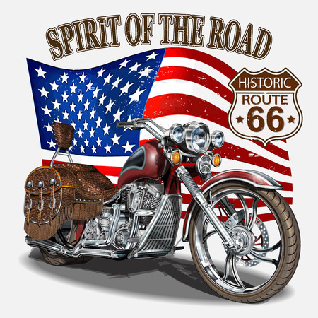 Vintage Route 66 motorcycle poster,t-shirt print.