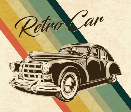 Vintage car on retro background.のイラスト素材