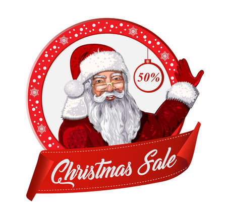Christmas Sale Tag.Vintage christmas label with Santa Claus inviting for sale.のイラスト素材