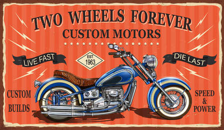 Vintage custom motorcycle poster.wo Wheels Forever lettering.のイラスト素材