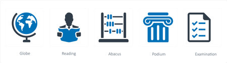 A set of 5 Education icons such as globe, reading and abacusのイラスト素材