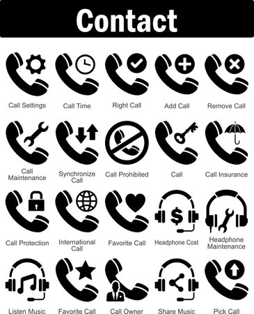 A set of 20 contact icons as call settings, call time, right callのイラスト素材