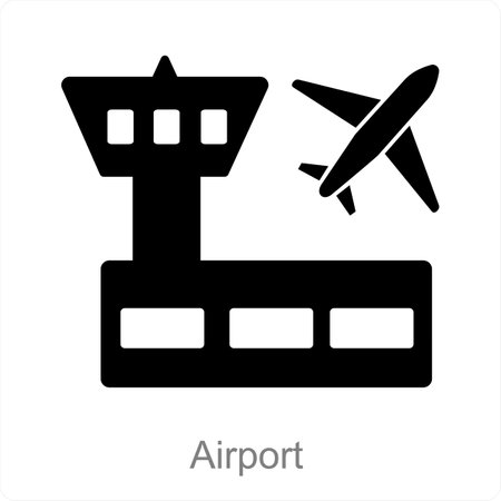 This is beautiful handcrafted pixel perfect Black and blue glyph Airport iconのイラスト素材