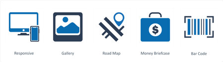 A set of 5 Business icons as responsive, gallery, road map