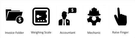 A set of 5 Mix icons as invoice folder, weighing scale, accountantのイラスト素材