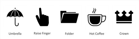 A set of 5 Mix icons as umbrella, raise finger, folderのイラスト素材