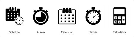 A set of 5 Mix icons as schedule, alarm, calendarのイラスト素材