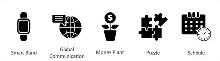 A set of 5 Mix icons as smart band, global communication, money plantのイラスト素材