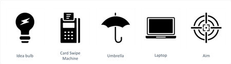 A set of 5 Business icons as idea bulb, card swipe machine, umbrellaのイラスト素材