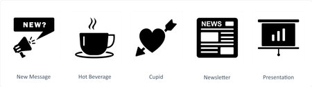 A set of 5 Business icons as new message, hot beverage, cupidのイラスト素材