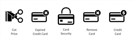 A set of 5 Business icons as cut price, expired credit card, card securityのイラスト素材