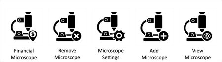 A set of 5 business icons as financial miscroscope, remove microscope, microscopeのイラスト素材