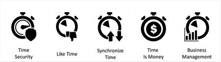 A set of 5 business icons as time security, like time, synchronize timeのイラスト素材