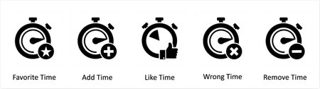 A set of 5 business icons as favorite time, add time, like timeのイラスト素材