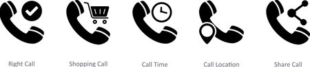 A set of 5 Contact icons as right call, shopping call, call timeのイラスト素材