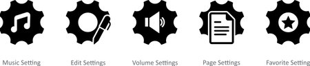 A set of 5 Contact icons as music setting, edit settings, volume settingsのイラスト素材