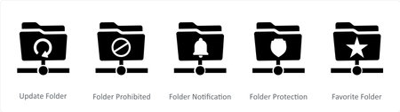 A set of 5 Document icons as update folder, folder prohibited, folder notificationのイラスト素材