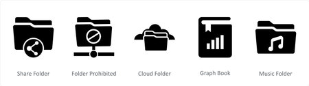 A set of 5 Document icons as share folder, folder prohibited, cloud folderのイラスト素材