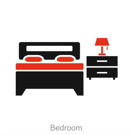 Bedrooma nd bed icon conceptのイラスト素材