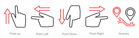 A set of 5 Direction icons as point up, point left, point downのイラスト素材