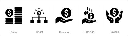 A set of 5 Finance icons as coins, budget, financeのイラスト素材