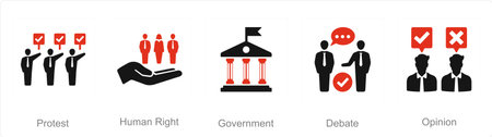 A set of 5 Freedom of Speech icons as protest, human right, governmentのイラスト素材