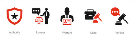 A set of 5 Justice icons as authority, lawyer, warrantのイラスト素材