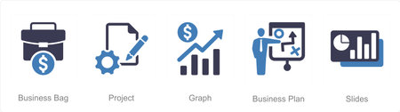 A set of 5 Business Presentation icons as business bag, project, graphのイラスト素材