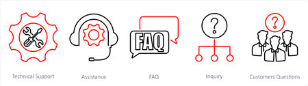 A set of 5 customer service icons as technical support, assistance, faqのイラスト素材