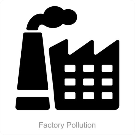 Factory Pollution and factory icon conceptのイラスト素材