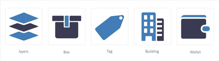 A set of 5 business icons such as  layes, box and tagのイラスト素材