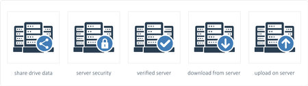 A set of 5 Big Data icons such as share drive data and server security