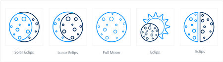 A set of 5 weather icons such as solar eclipse, lunar eclipseのイラスト素材