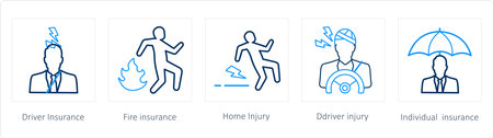 A set of 5 insurance icons such as driver insurance, fire insuranceのイラスト素材