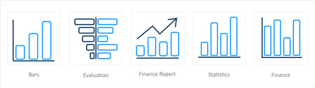 A set of 5 diagram and report icons such as bars, evaluation, finance reportのイラスト素材