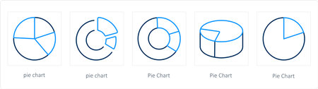 A set of 5 diagram and report icons such as pie chart, chart, graphのイラスト素材