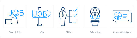 A set of 5 human resource icons such as search job, jon, skillsのイラスト素材