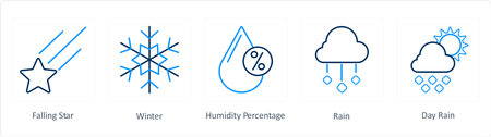 A set of 5 weather icons such as falling star, winterのイラスト素材