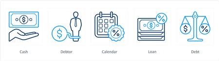 A set of 5 loan icons such as cash, debtor, calendarのイラスト素材