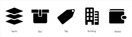 A set of 5 business icons such as  layes, box and tagのイラスト素材