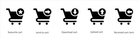 A set of 5 Cart icons such as favorite cart and send to cartのイラスト素材