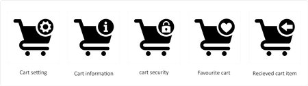 A set of 5 Cart icons such as Cart setting and Cart informationのイラスト素材