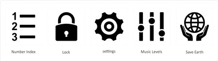 A set of 5 mix icons such as number index, lockのイラスト素材