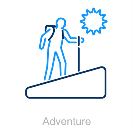 This is beautiful handcrafted pixel perfect Black and Blue Line glyph Adventure iconのイラスト素材