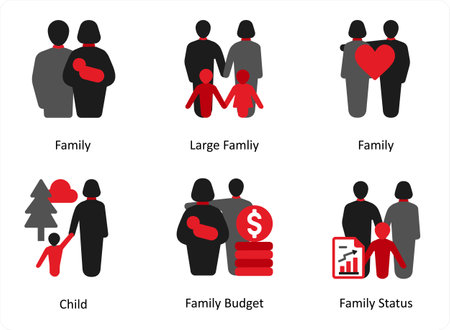 A set of 6 medical icons as family, large family, childのイラスト素材