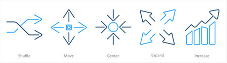 A set of 5 arrows icons as shuffle, move, centerのイラスト素材