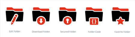A set of 5 Folder icons such as edit, download and secured folderのイラスト素材