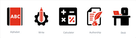 A set of 5 Education icons such as alphabet, write and calculatorのイラスト素材