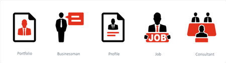 A set of 5 Human Resource icons such as portfolio, businessman and profileのイラスト素材