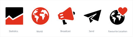 A set of 5 business icons such as statistics, world and broadcastのイラスト素材